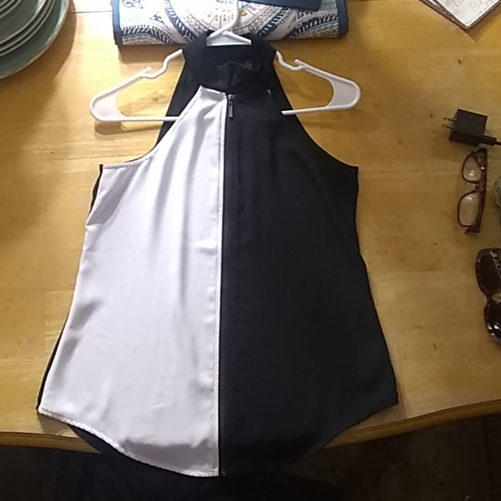 Black and White sleeveless blouse